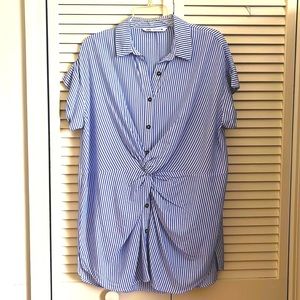 Zara Small White Blue Striped Shirt-Dress